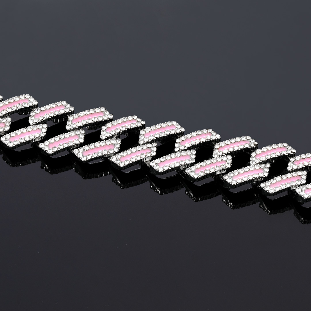 15mm Iced Out Glow In The Dark Pink Enamel Miami Cuban Chain Gold - Image 6