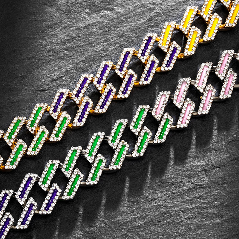 15mm Iced Out Glow In The Dark Multi-color Enamel Miami Cuban Chain Gold - Image 3