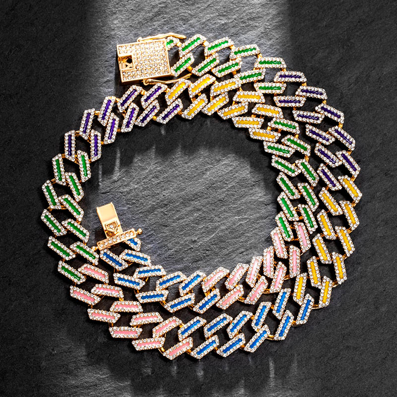 15mm Iced Out Glow In The Dark Multi-color Enamel Miami Cuban Chain Gold - Image 4