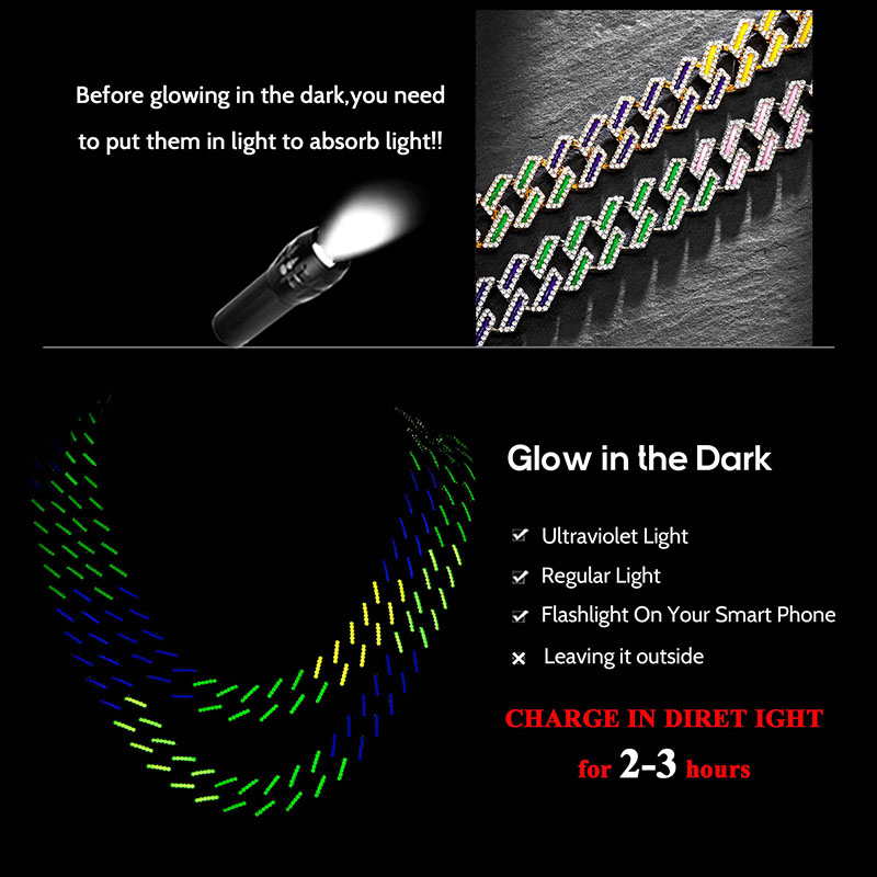 15mm Iced Out Glow In The Dark Multi-color Enamel Miami Cuban Chain Gold - Image 5
