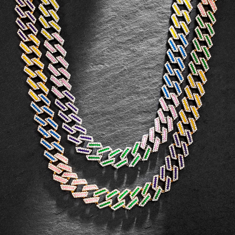 15mm Iced Out Glow In The Dark Multi-color Enamel Miami Cuban Chain Gold