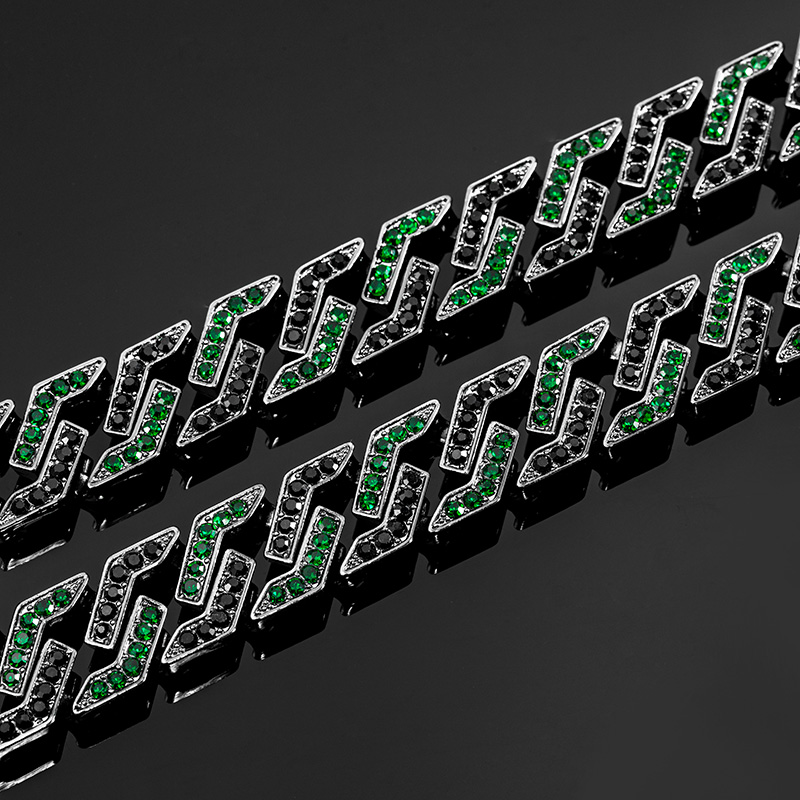 14mm Iced Out Emerald&black Cuban Link Chain In Black Gold Cuban Chain - Image 3