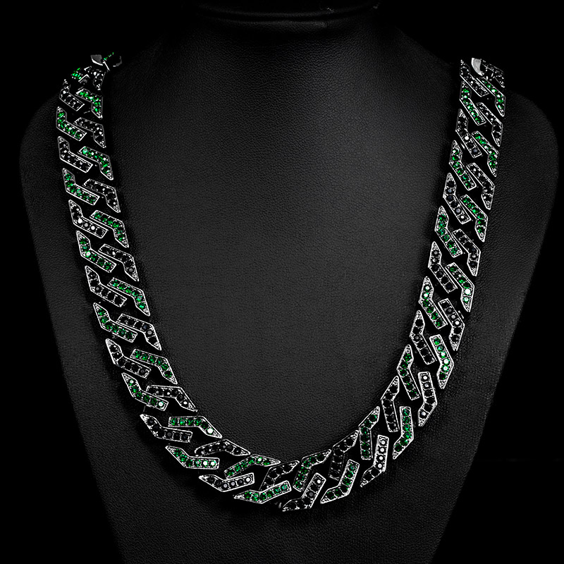 14mm Iced Out Emerald&black Cuban Link Chain In Black Gold Cuban Chain - Image 4