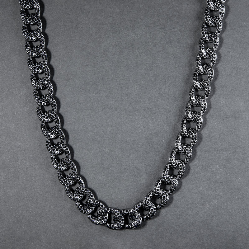12mm Iced Out Curb Chain In Black Gold Gold Shine With Street Luxury