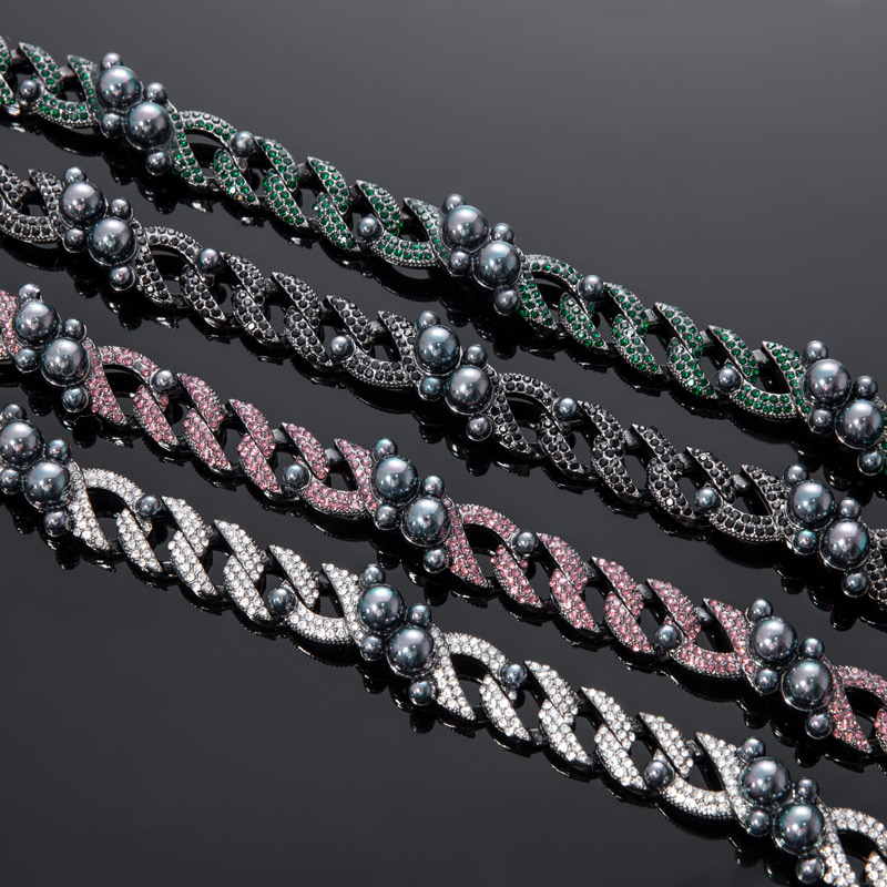 13mm Iced Out Peacock Pearl Cuban Chain In Black - Image 3