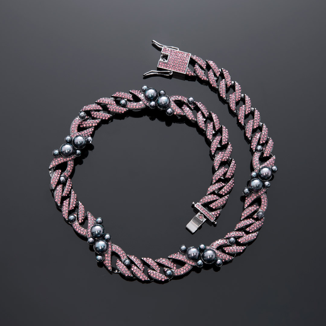 13mm Iced Out Peacock Pearl Cuban Chain In Black - Image 4