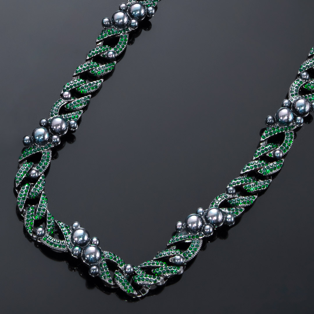 13mm Iced Out Peacock Pearl Cuban Chain In Black
