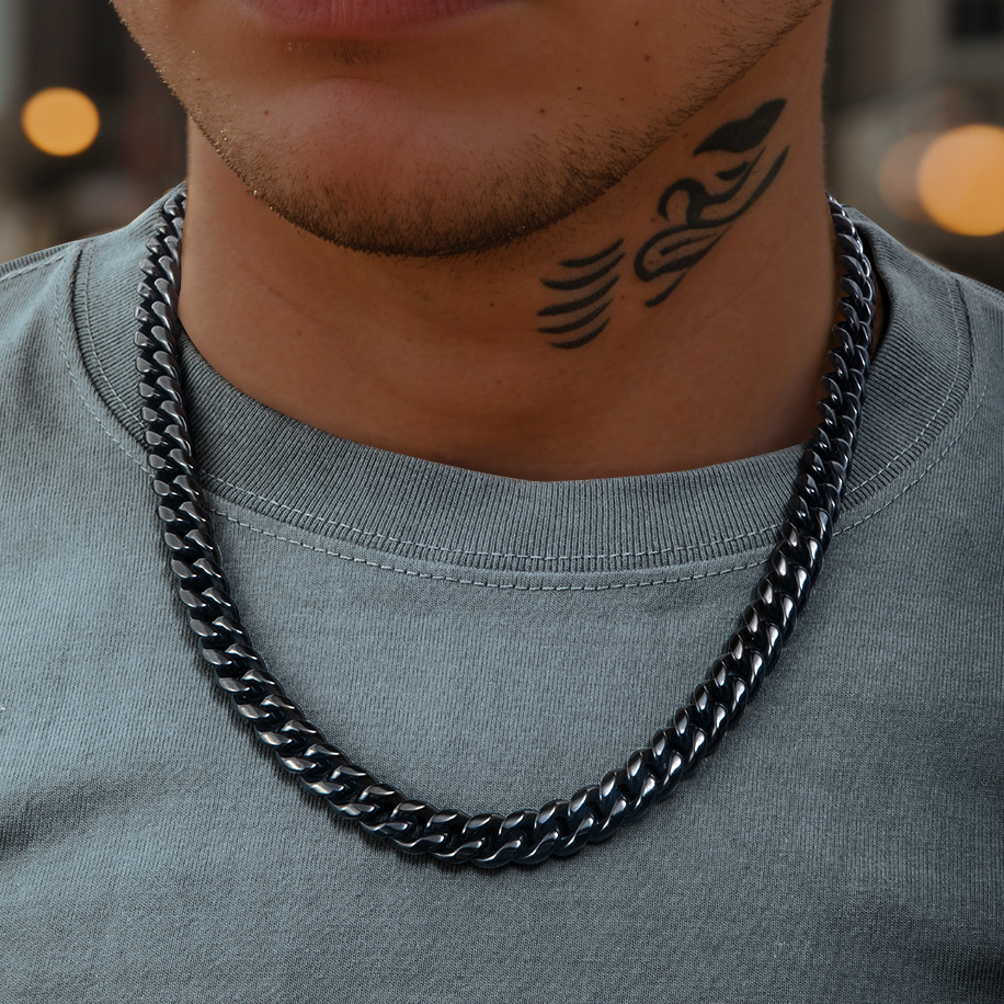 10mm Stainless Steel Cuban Chain In Black Gold With Street Luxury Shine