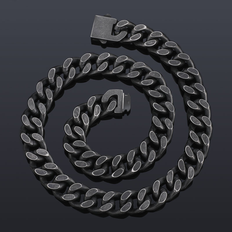 14mm Curb Chain With Hook Buckle Clasp In Black Gold With Gold Shine - Image 3