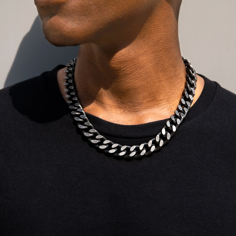 14mm Curb Chain With Hook Buckle Clasp In Black Gold With Gold Shine - Image 4