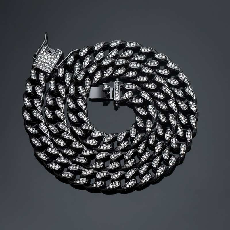 Street Luxury Iced Out 10mm Teardrop Miami Cuban Chain In Black Gold - Image 3