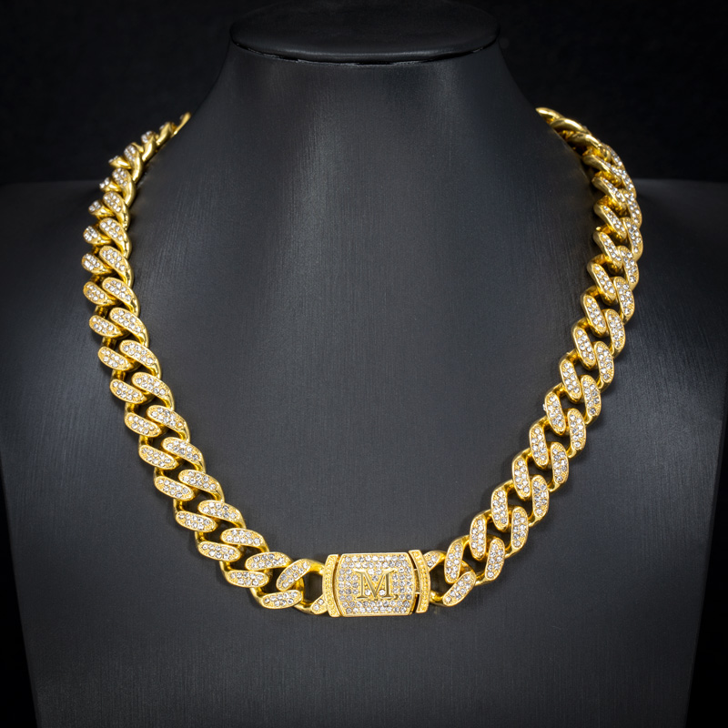 Street Luxury 12mm 20 Initial Letter Iced Out Miami Cuban Chain In Gold - Image 3