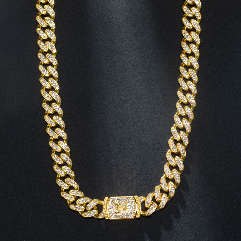 Street Luxury 12mm 20 Initial Letter Iced Out Miami Cuban Chain In Gold - Image 6