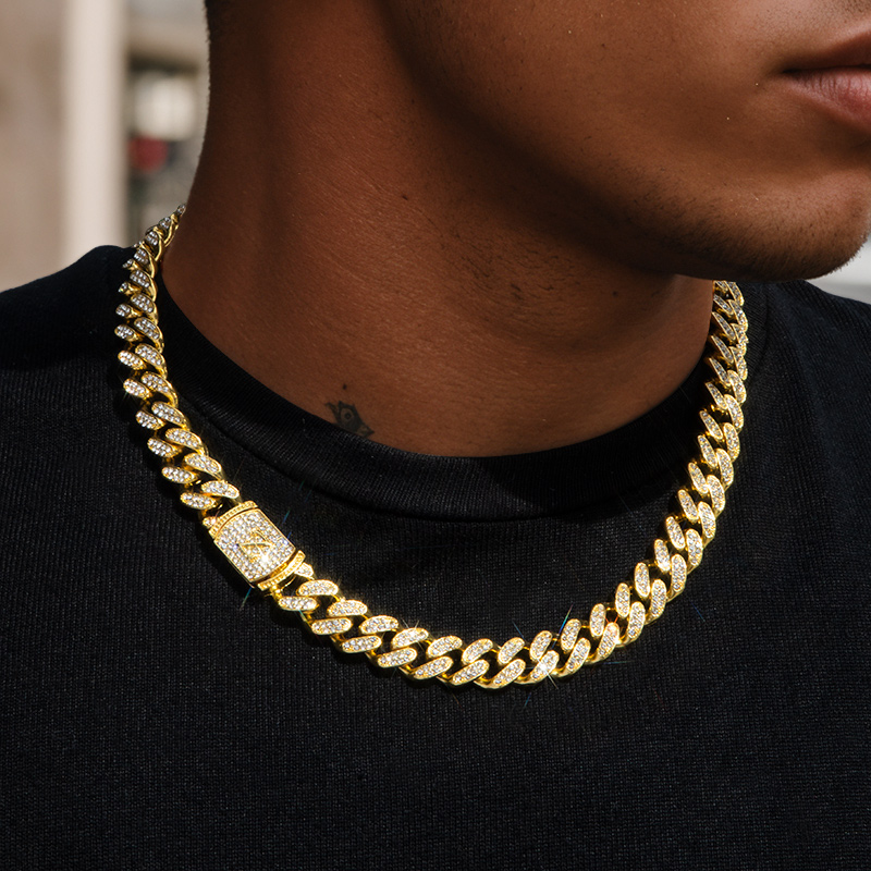 Street Luxury 12mm 20 Initial Letter Iced Out Miami Cuban Chain In Gold