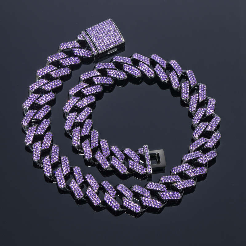 Iced Out Purple 20mm Miami Cuban Chain With Big Box Clasp In Black Gold - Image 3