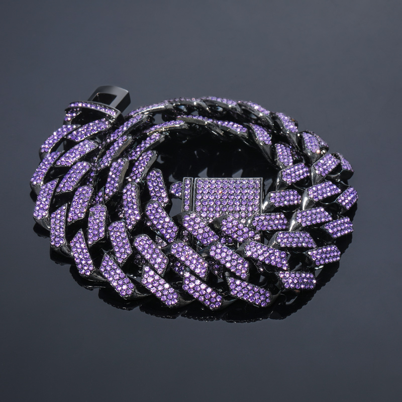 Iced Out Purple 20mm Miami Cuban Chain With Big Box Clasp In Black Gold - Image 4