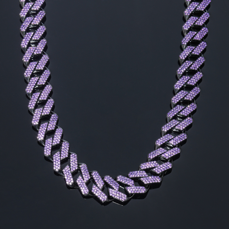 Iced Out Purple 20mm Miami Cuban Chain With Big Box Clasp In Black Gold - Image 5