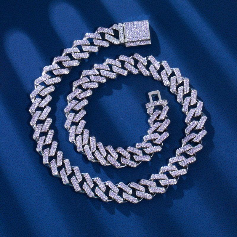 Street Luxury 15mm Iced Out Handset Light Purple Cuban Chain In White Gold - Image 5