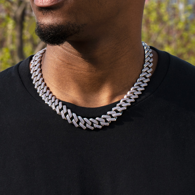 Street Luxury 15mm Iced Out Handset Light Purple Cuban Chain In White Gold