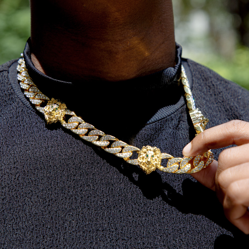 Iced Out Lion 13mm Cuban Chain Necklace Gold With Street Luxury Shine