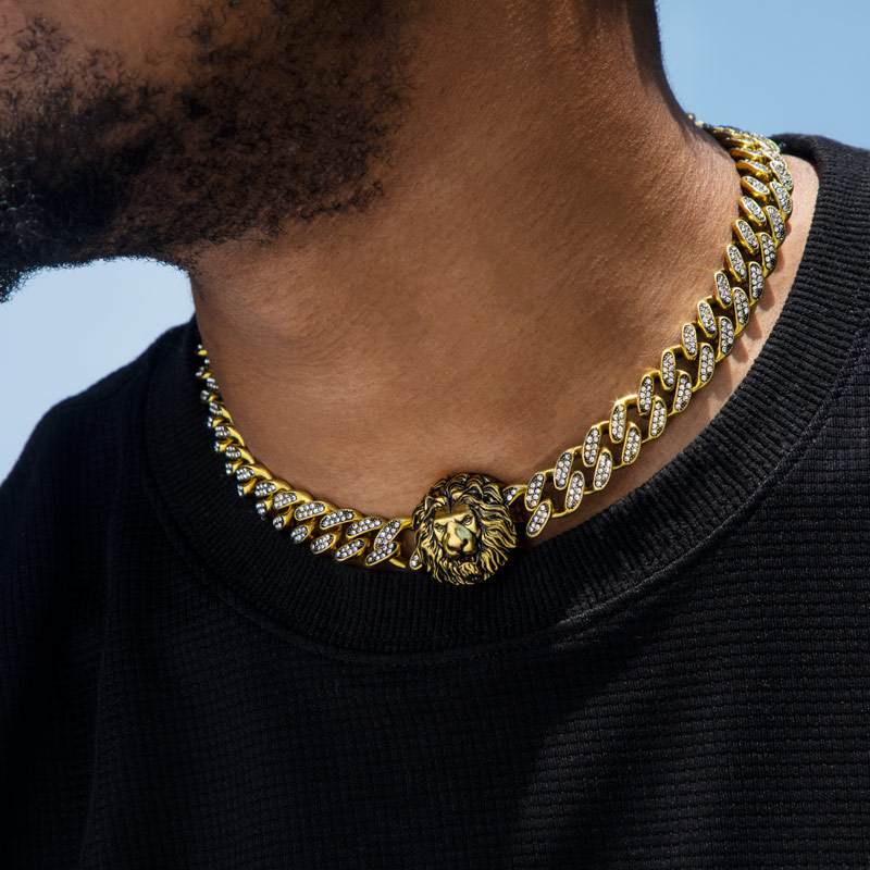 Lion Head Iced Out Miami Cuban Chain Necklace Gold With Street Luxury Shine - Image 4