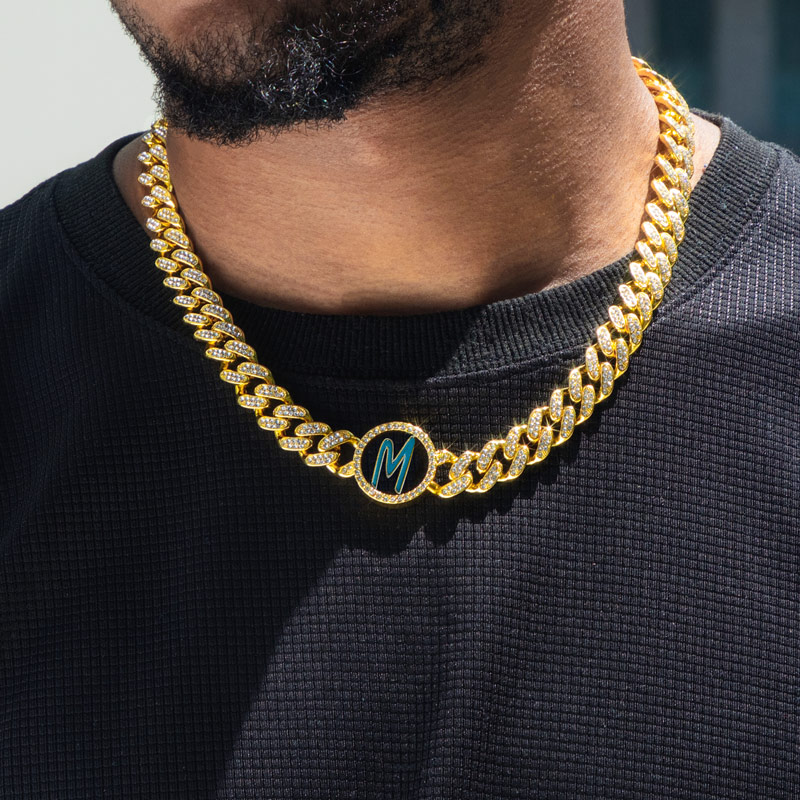 A To Z Initials Letters Iced Out Cuban Chain In Gold With Cuban Chain Shine - Image 3