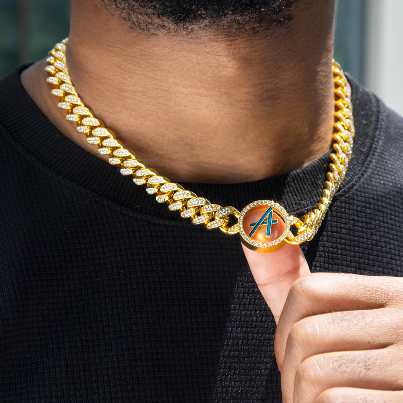 A To Z Initials Letters Iced Out Cuban Chain In Gold With Cuban Chain Shine - Image 4
