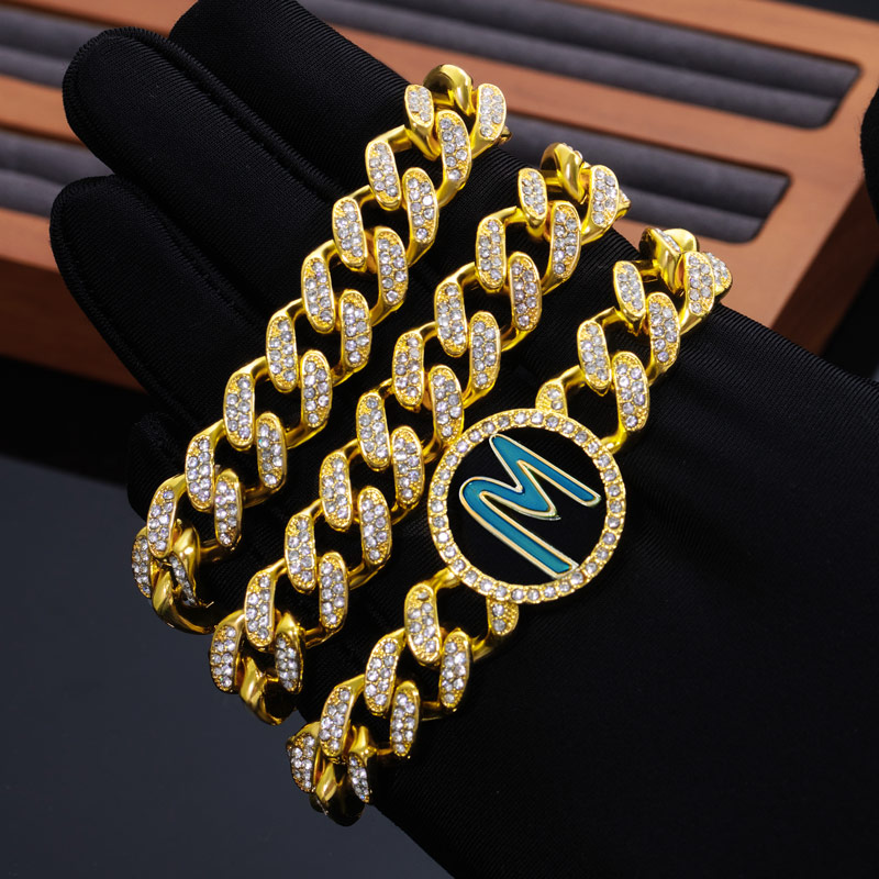 A To Z Initials Letters Iced Out Cuban Chain In Gold With Cuban Chain Shine - Image 5