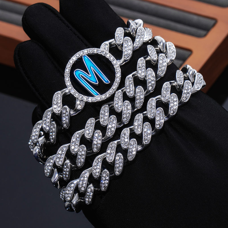 Street Luxury A To Z Initials Letters Iced Out Cuban Chain In White Gold - Image 4