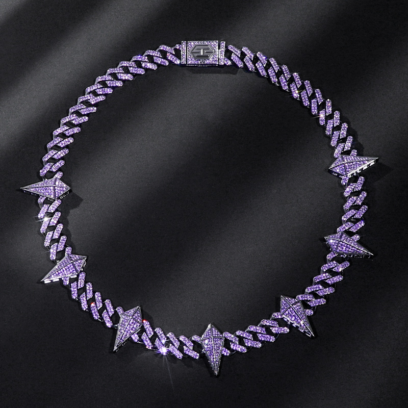 12mm Purple Fight Tooth And Claw Iced Out Cuban Chain Gold - Image 3
