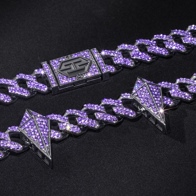12mm Purple Fight Tooth And Claw Iced Out Cuban Chain Gold - Image 4