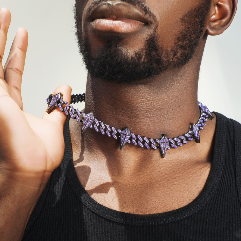 12mm Purple Fight Tooth And Claw Iced Out Cuban Chain Gold - Image 5