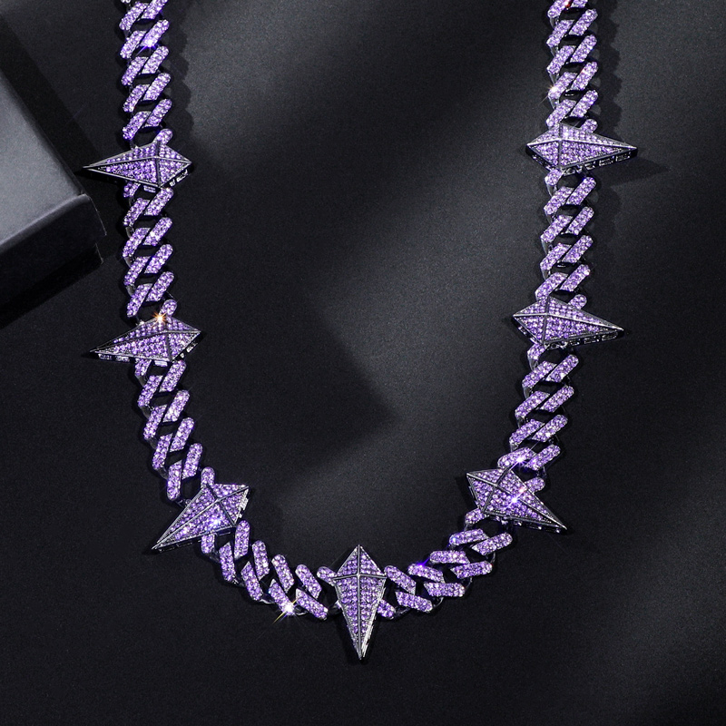 12mm Purple Fight Tooth And Claw Iced Out Cuban Chain Gold