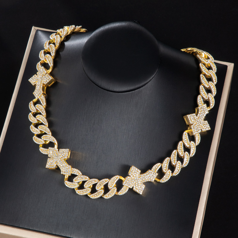 16mm 20 Heavy Fully Iced Out Cuban Link Cross Chain In Gold Cuban Chain - Image 3