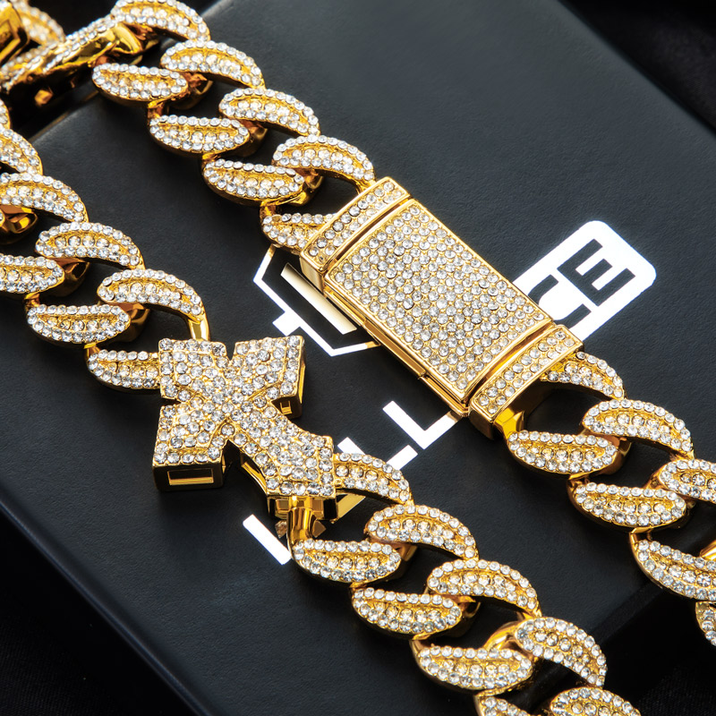 16mm 20 Heavy Fully Iced Out Cuban Link Cross Chain In Gold Cuban Chain - Image 4