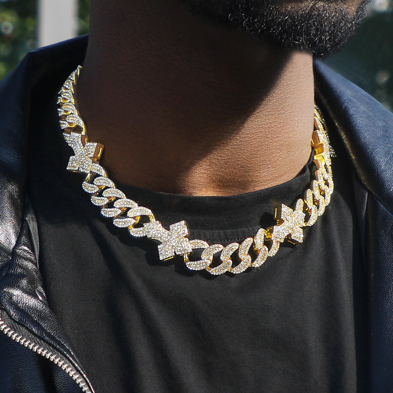 16mm 20 Heavy Fully Iced Out Cuban Link Cross Chain In Gold Cuban Chain
