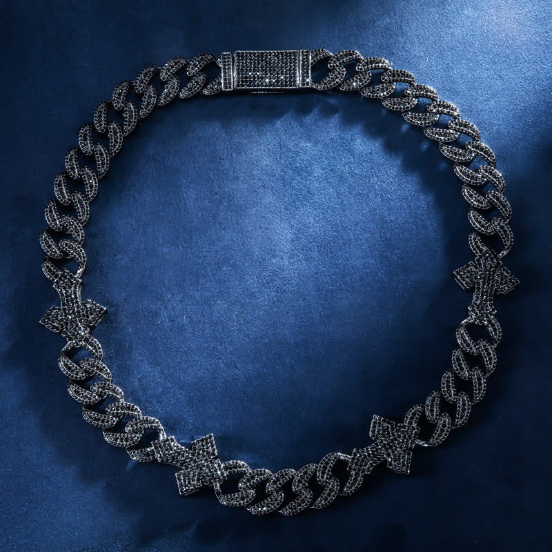Bold 16mm 20 Heavy Fully Iced Out Cuban Link Cross Chain In Black Gold - Image 3