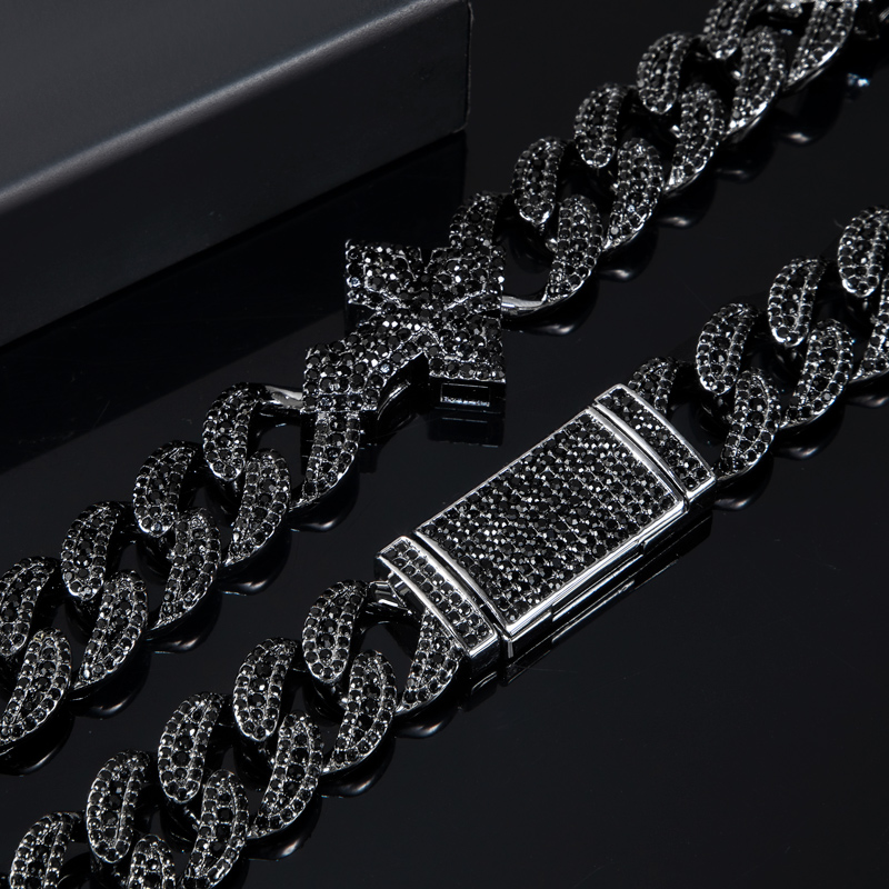 Bold 16mm 20 Heavy Fully Iced Out Cuban Link Cross Chain In Black Gold - Image 4