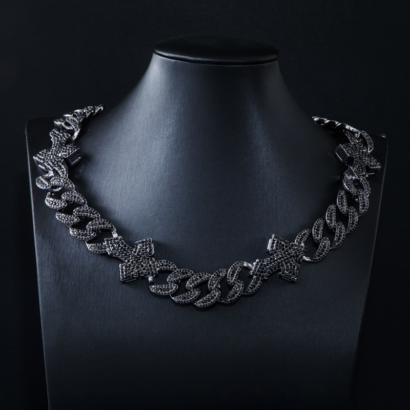 Bold 16mm 20 Heavy Fully Iced Out Cuban Link Cross Chain In Black Gold - Image 5