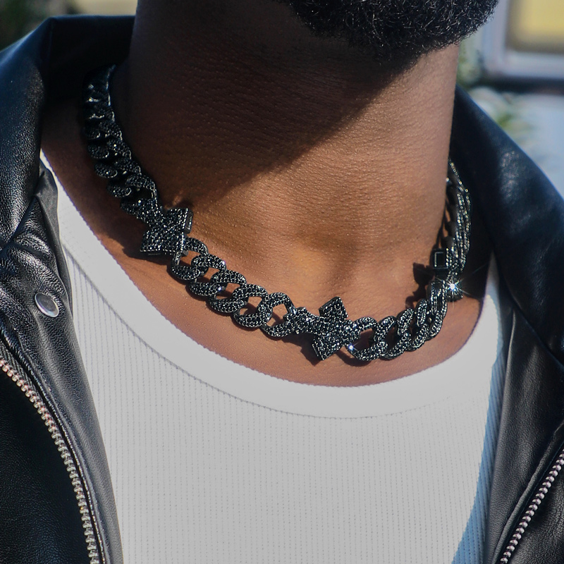 Bold 16mm 20 Heavy Fully Iced Out Cuban Link Cross Chain In Black Gold