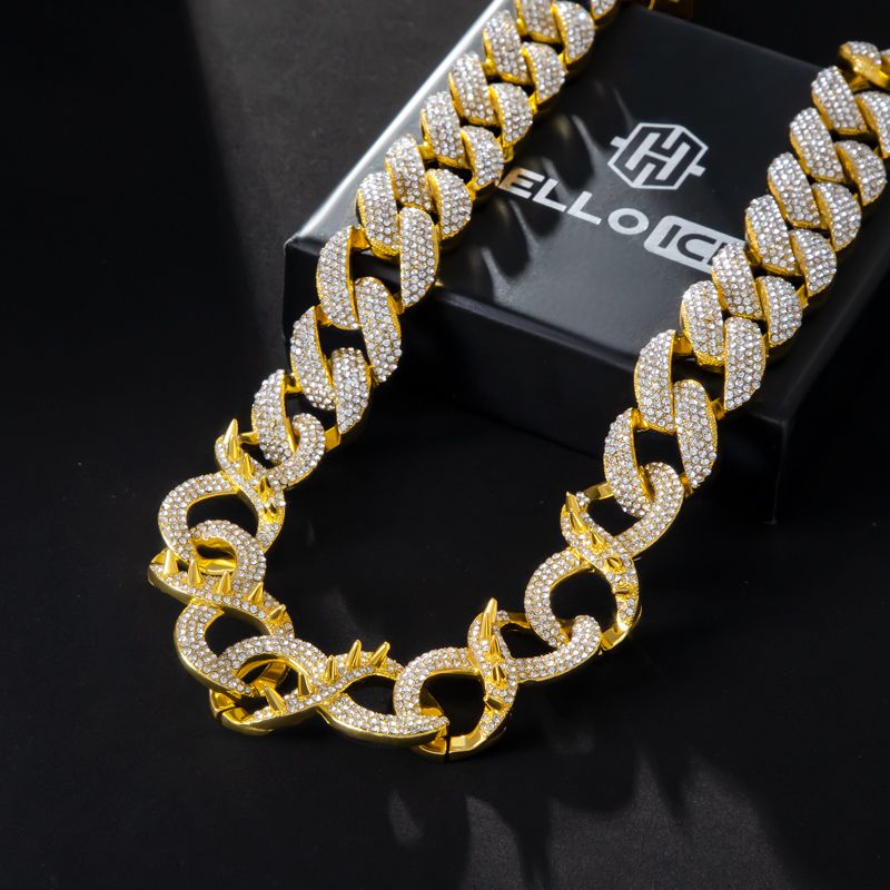 20mm 20 Spiked Infinity Cuban Link Chain In Gold Cuban Chain