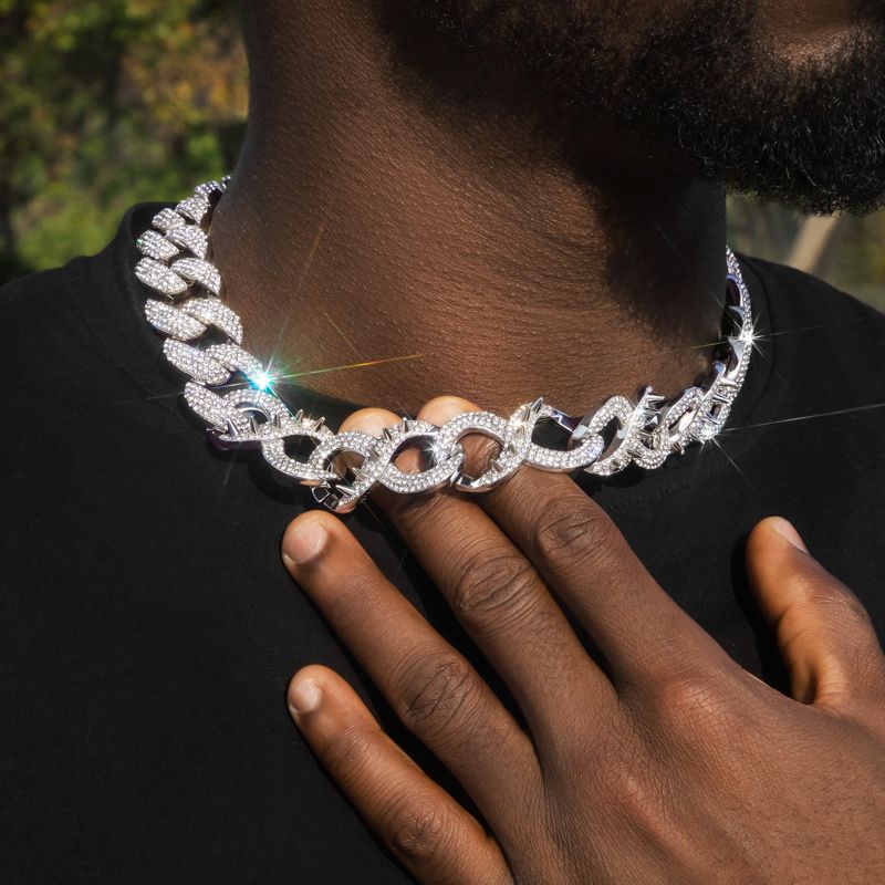 20mm 20 Spiked Infinity Cuban Link Chain In White Gold Cuban Chain