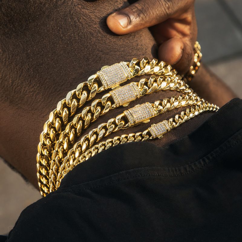 8mm/10mm/12mm/14mm 20 Stainless Steel Micro-paved Spring Buckle Cuban Link - Image 3