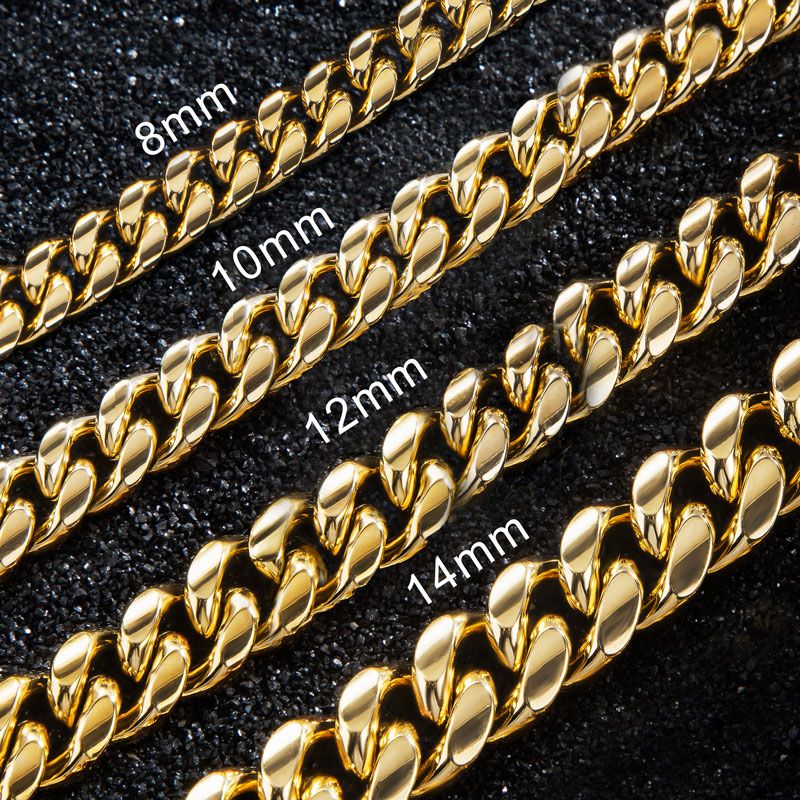 8mm/10mm/12mm/14mm 20 Stainless Steel Micro-paved Spring Buckle Cuban Link - Image 4