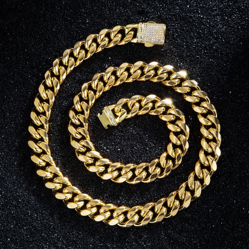 8mm/10mm/12mm/14mm 20 Stainless Steel Micro-paved Spring Buckle Cuban Link - Image 5