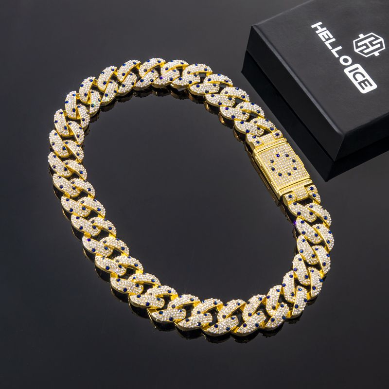 20mm 20 Sapphire Spot Cuban Link Chain In Gold With Cuban Chain Shine - Image 4