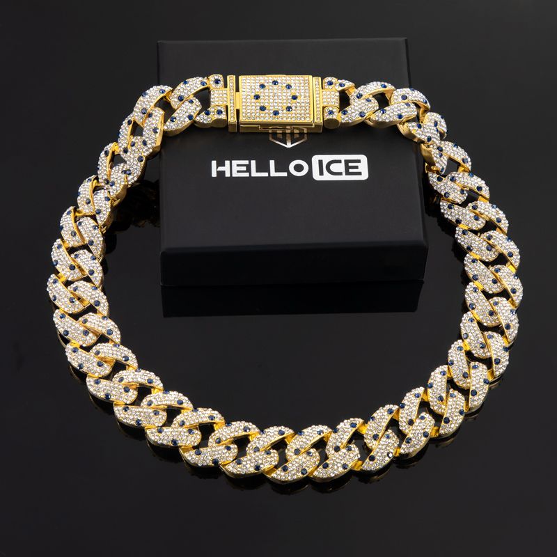20mm 20 Sapphire Spot Cuban Link Chain In Gold With Cuban Chain Shine - Image 5