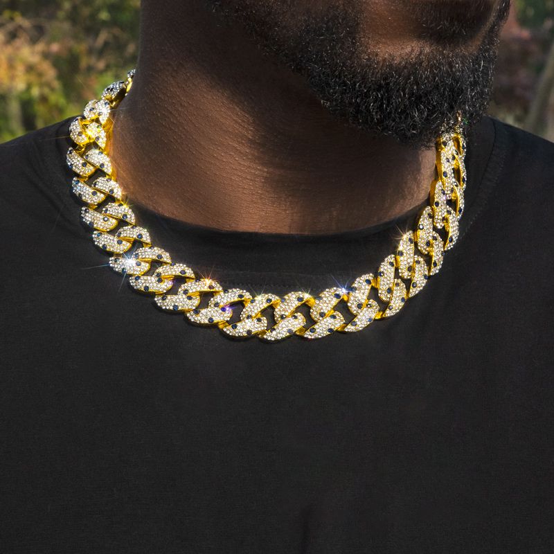 20mm 20 Sapphire Spot Cuban Link Chain In Gold With Cuban Chain Shine