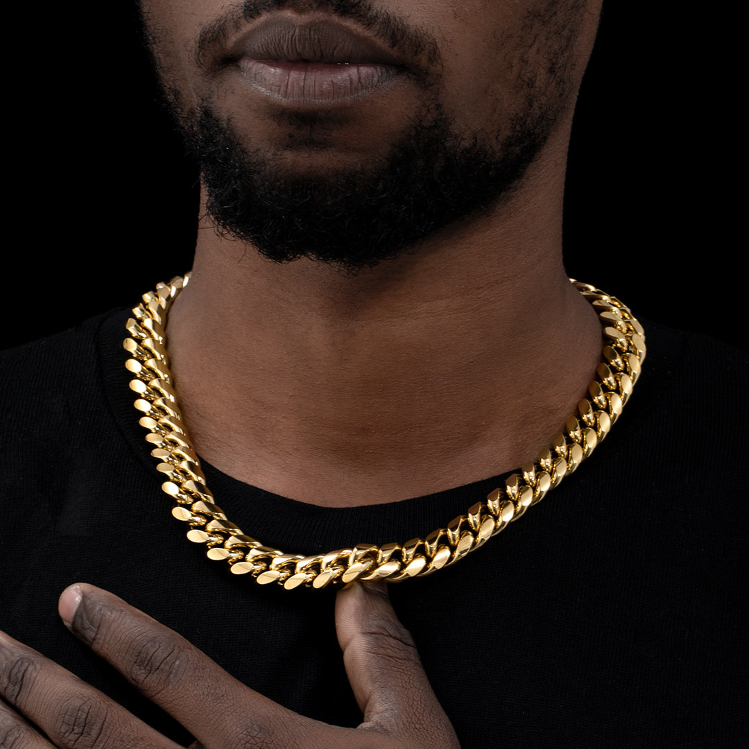 16mm Stainless Steel Cuban Chain In Gold With Street Luxury Shine