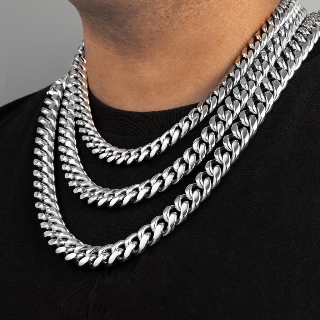 12mm 316l Stainless Steel Cuban Chain Silver With Street Luxury Shine - Image 5